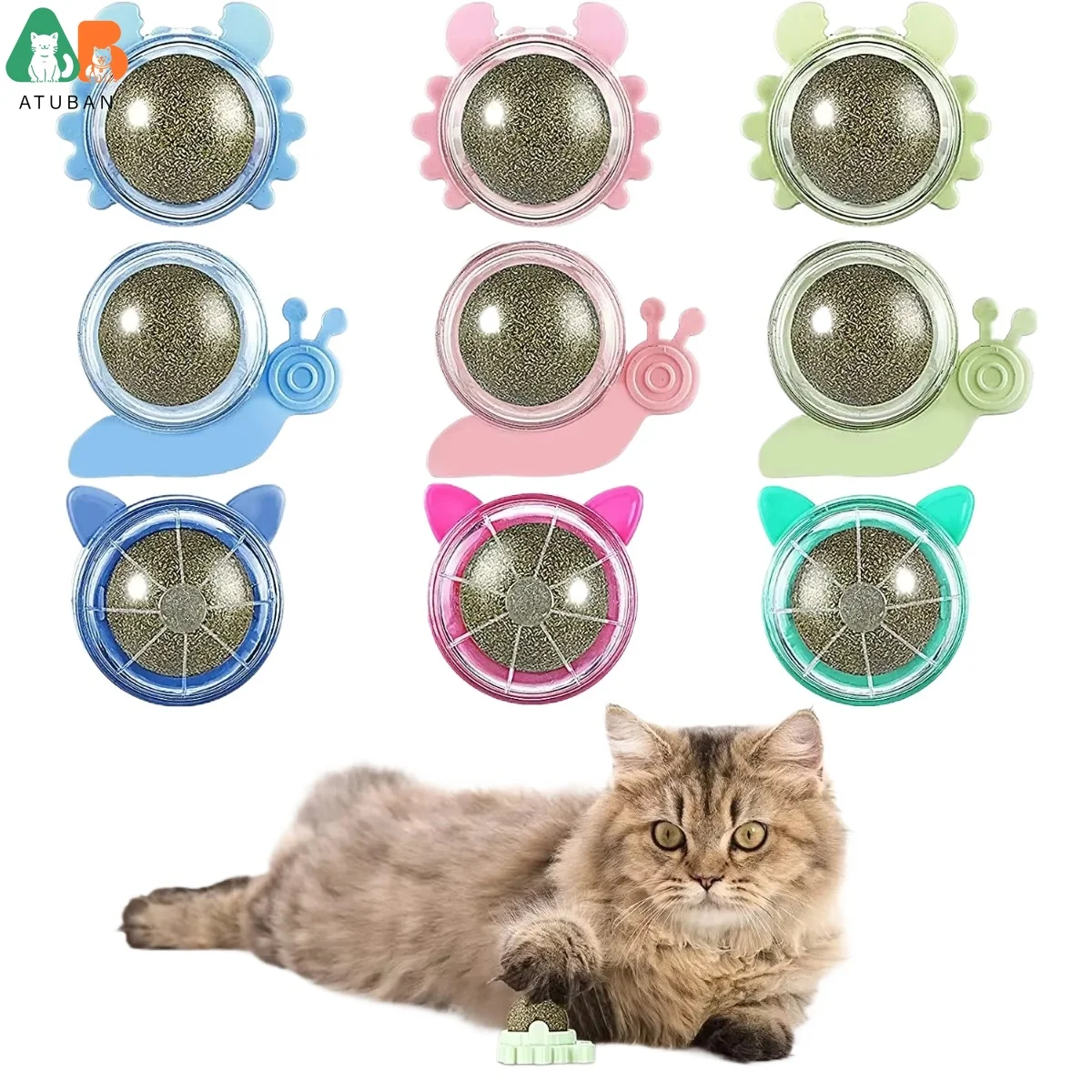 

ATUBAN Catnip Wall Ball,Cat Toys Catnip Balls for Cats Wall Mounted Catnip Ball Toy Catnip Rollerball Wall Cat Lick Ball for Cat