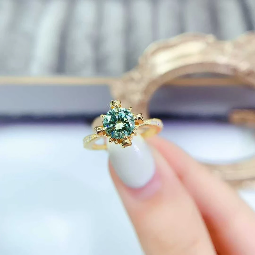 

Зеленое кольцо с муассанитом, ювелирные изделия с муассанитом класса VVS 1 карат с сертификатом, обручальное кольцо из серебра 925 пробы для женщин