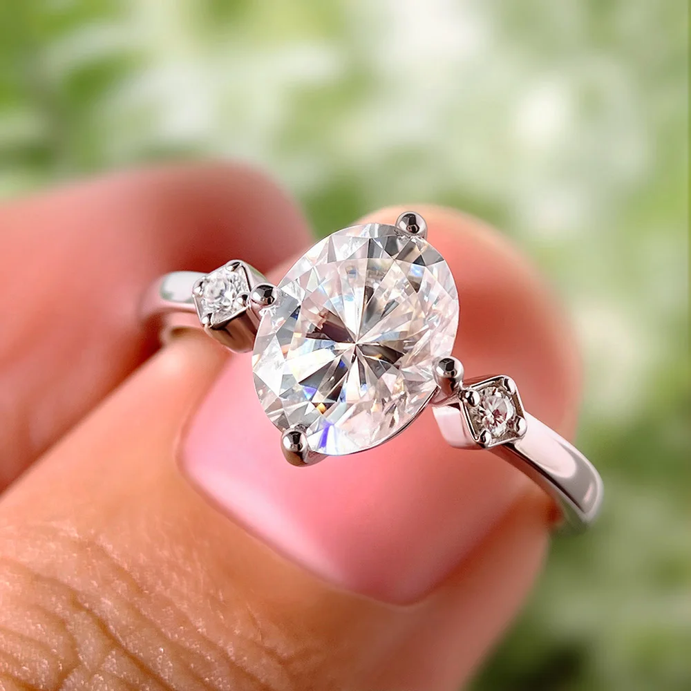 2CT Oval Moissanite Ring for Women Lab Diamond Engagement Wedding Band S925 Sterling Silver Plated 18k Gold Ring Fine Jewelry