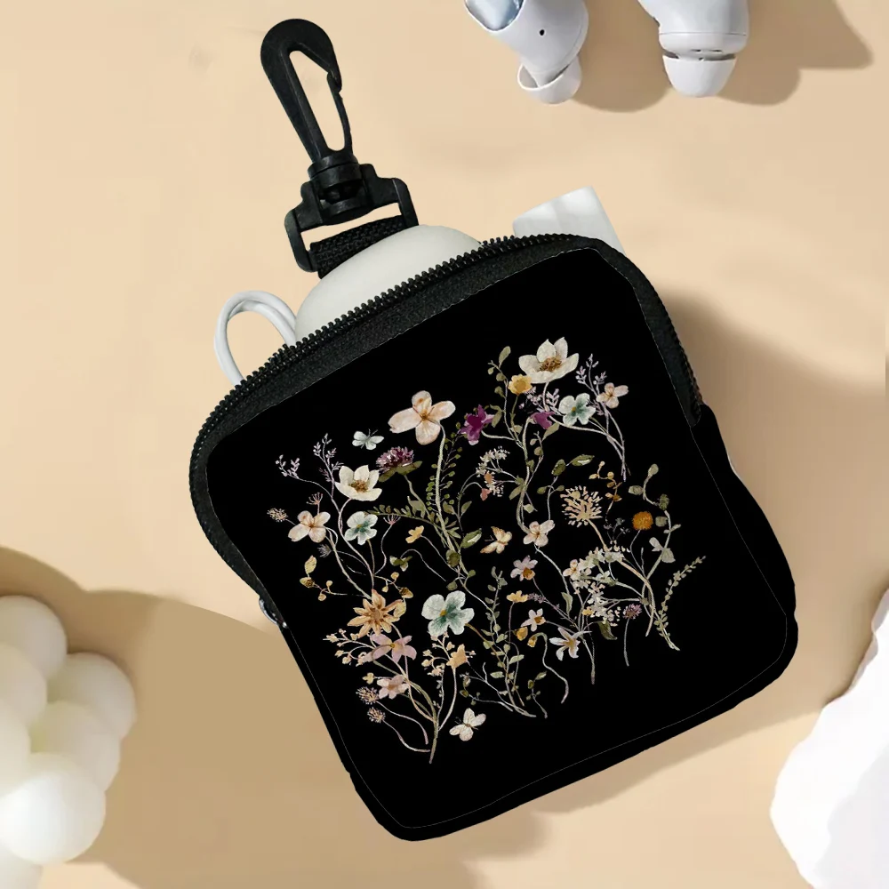 

Wildflowers on Black Coin Purse Change Bag Multi Functional Portable Key Card Bag Man Woman Wallet 3.3