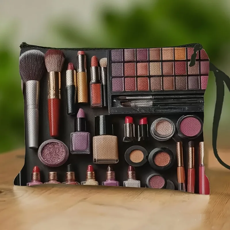 

Fashionable Makeup Tool Pattern Storage Bag, Beauty Expert Cosmetic Pouch, Multifunctional Toiletry Bag with Wrist Strap