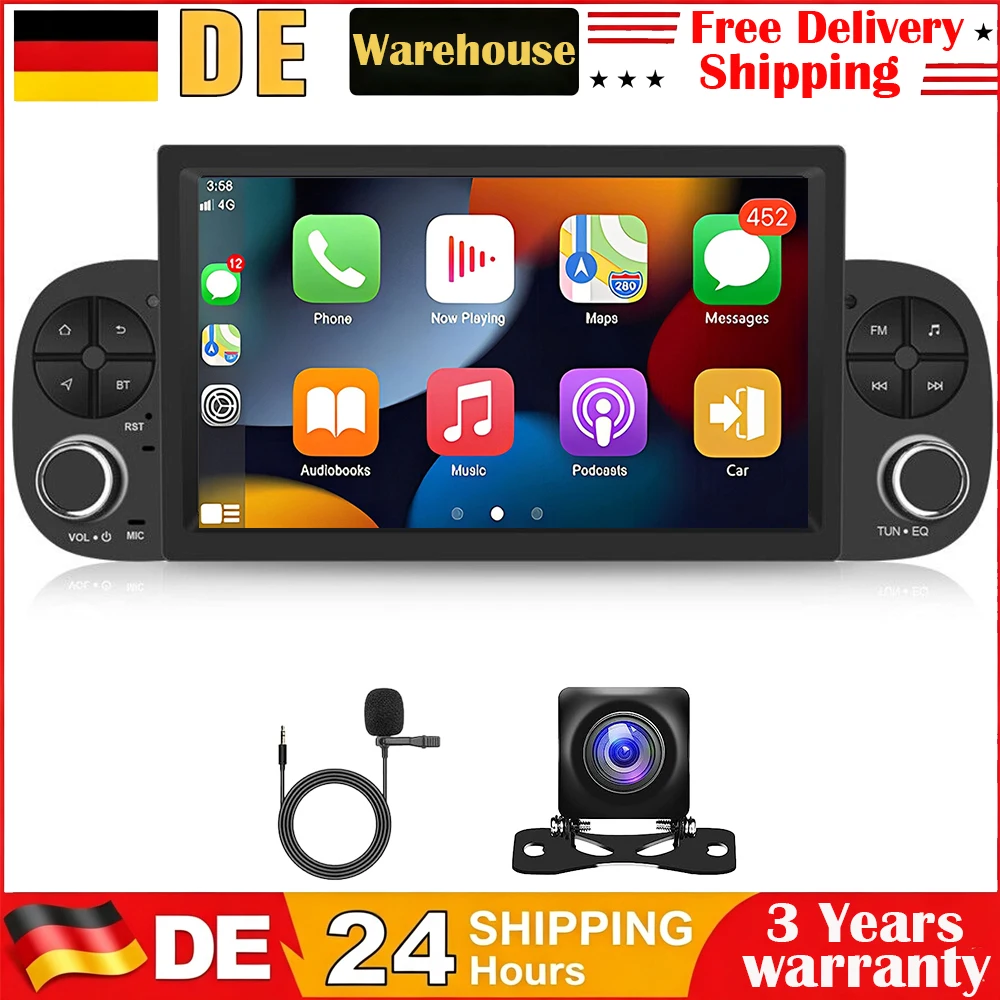 7" Android 13 Doppel-DIN Touchscreen Autoradio Multimedia-Videoplayer 2GB+64GB GPS-Navigation für Fiat Panda 2013-2020 Drahtloses Carplay & Android Auto GPS-Navigation unterstützt FM RDS DSP SWC WiFi