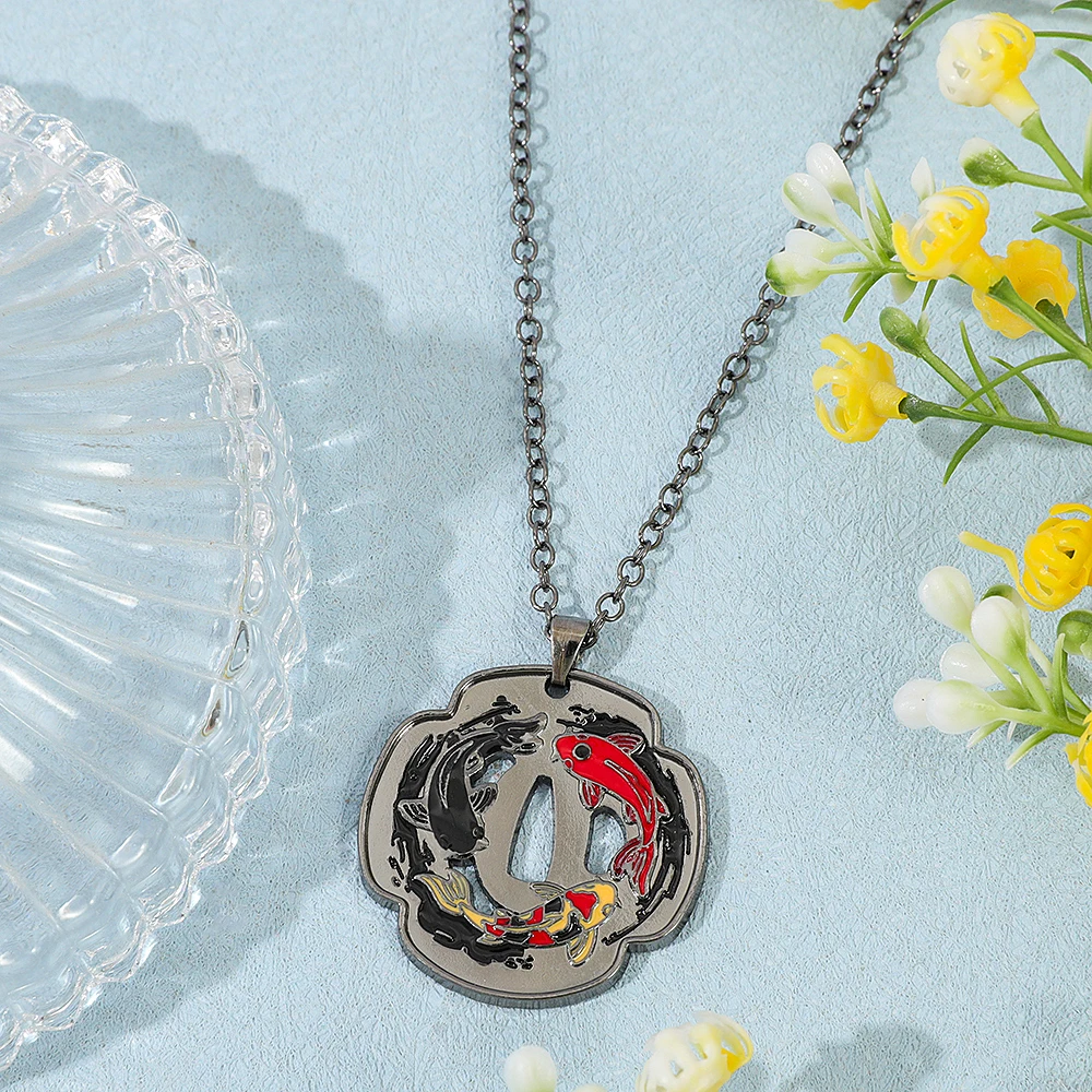 Vintage Personality Yin-Yang Koi Sword Guard Necklace Koi Lucky Talisman Three-Color Fish Pendant for Friends Jewelry Gifts