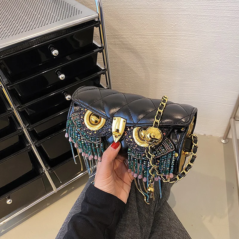 2023 New Arrival Owl Tassel Single Shoulder Bag for Women with Roll Shape Design Purse Bag