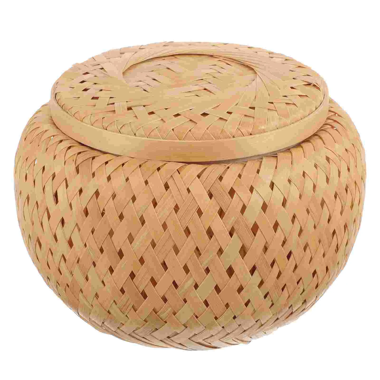 

Piece Bamboo Weaving Wicker Storage Basket Fruit Containers with Lids Woven Baskets for