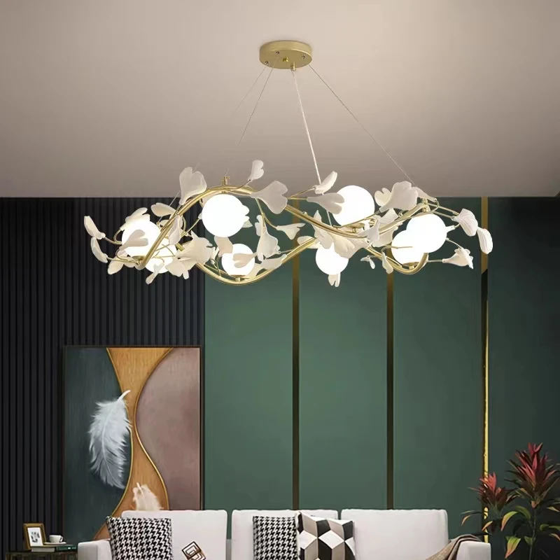 New Modern Living Room Decor LED Vintage Ginkgo Leaf Lamps Nordic For Home Kitchen Ceiling Chandelier Bedroom Pendant Lustre