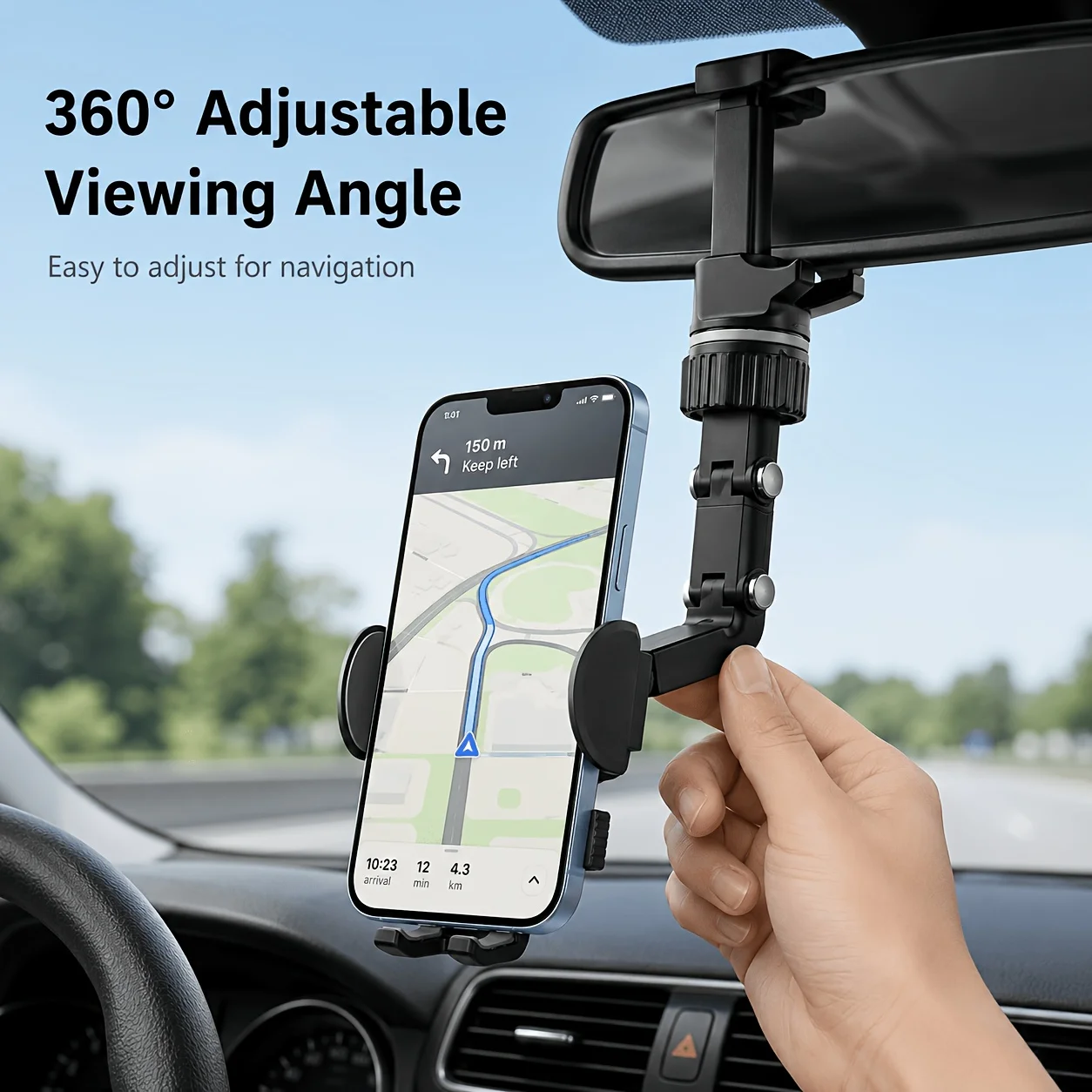 2-in-1-Autotelefonhalter, 360° drehbarer und verstellbarer Freisprechständer, höhenstabilisierter Autotelefonhalter mit sicherem Halt, robustes Kunststoffmaterial, stabile Autohalterung für GPS-Navigation, langlebiger – Detail 6
