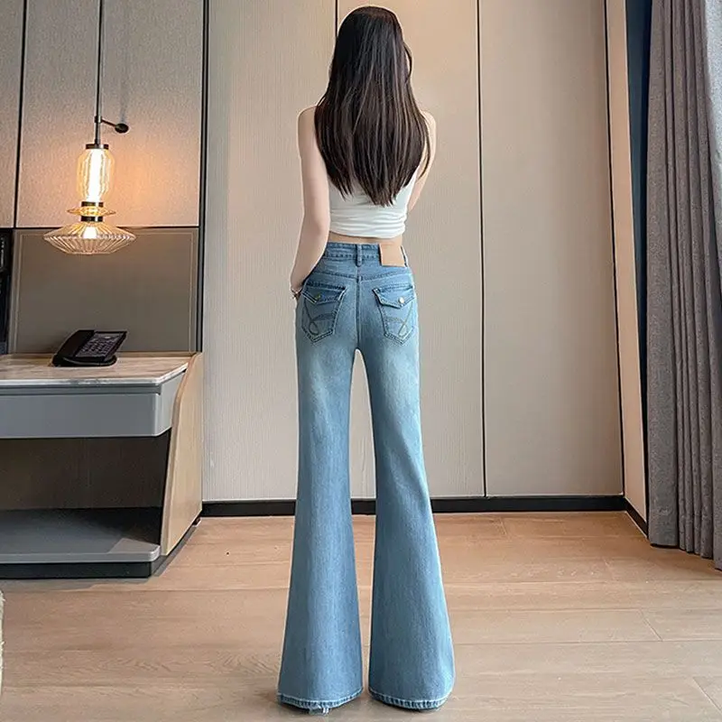Women's Summer Thin Tencel Micro Flare Jeans, High Waist Figure-Flattering Wide Leg Pants, Loose Non-Clinging Flared Denim Trous