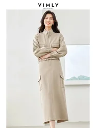 Vimly Cargo Fashion 2 Piece Set Women Outfit Cropped Jacket Elastic Waist Split Midi Skirt 2024 Spring Casual Matching Set M5056