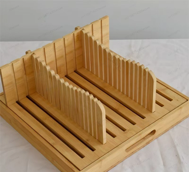 Bamboo Bread Slicer & Snack Tray | Home Breakfast Toast Cutter with Crumb Catcher, Solid Wood Storage Tray