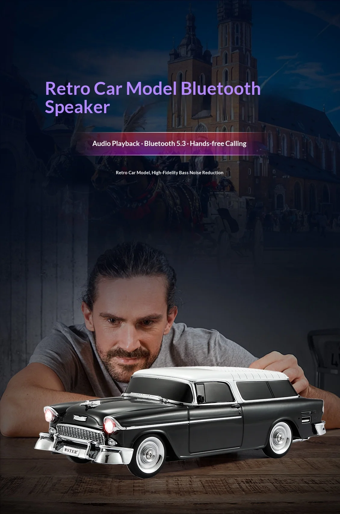 Wireless Bluetooth Speaker Classic Car Shaped HIFI Boombox Support Fm Radio U Disk TF Card Charging Speaker Subwoofer