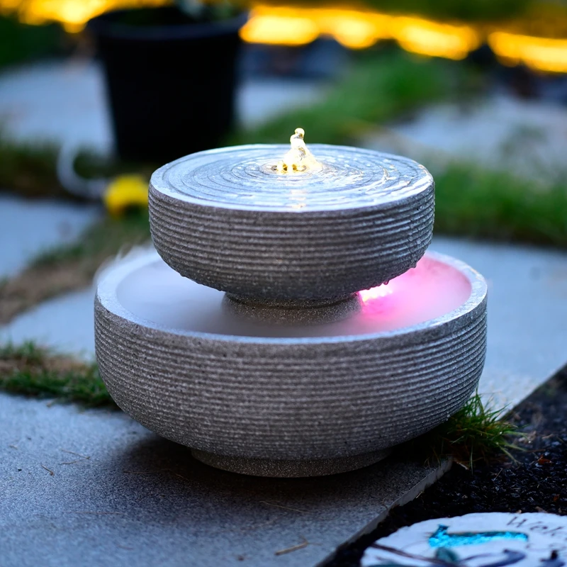 Small courtyard balcony decoration, tabletop, fountain water, landscape, simple circular flow, feng shui bowl decoration