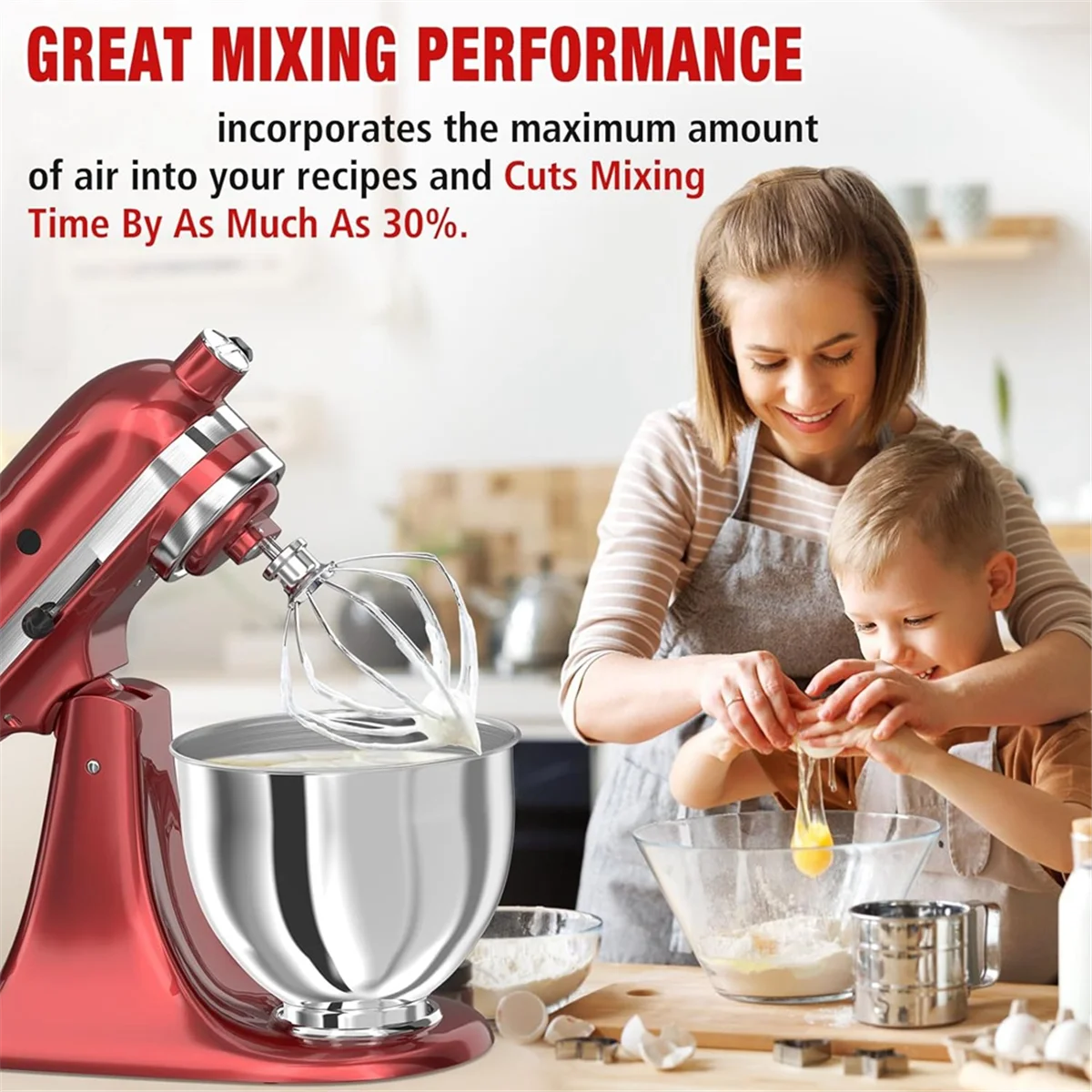 Stainless Steel 6-kawat perlengkapan cambuk untuk Kitchenaid Tilt berdiri Mixer 4.5-5 mangkuk Quart