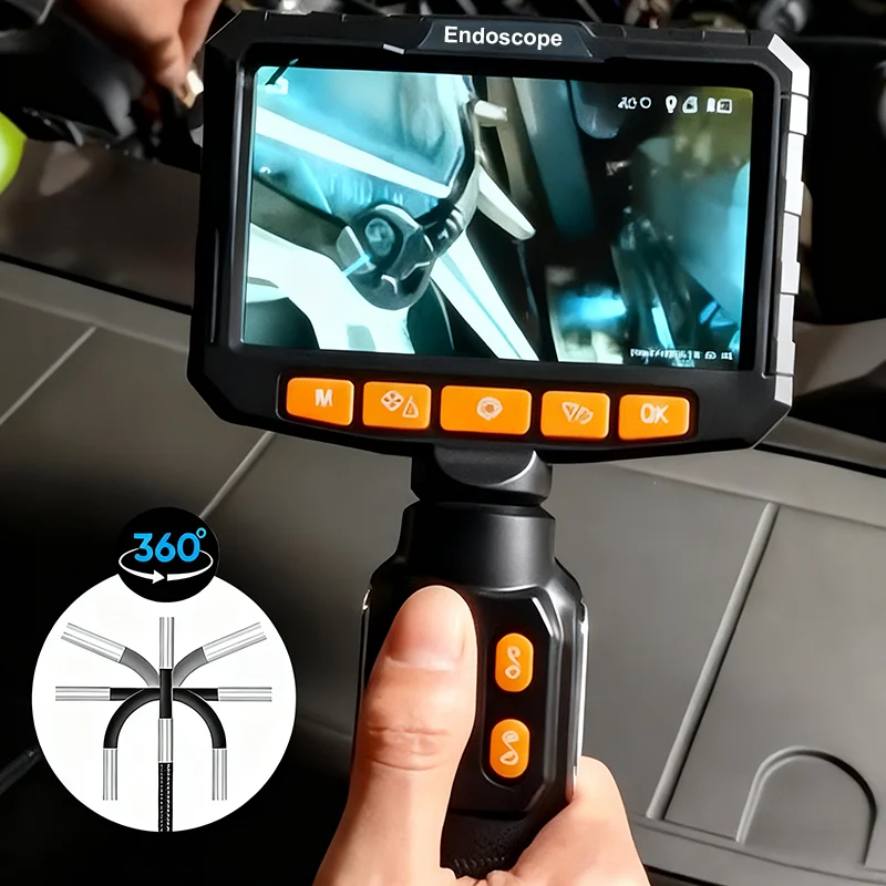 360 Articulating Borescope 1080P 6.0mm 4.3inch LCD Monitor Industrial Inspection Camera With 2 Way Articulation For Automotive