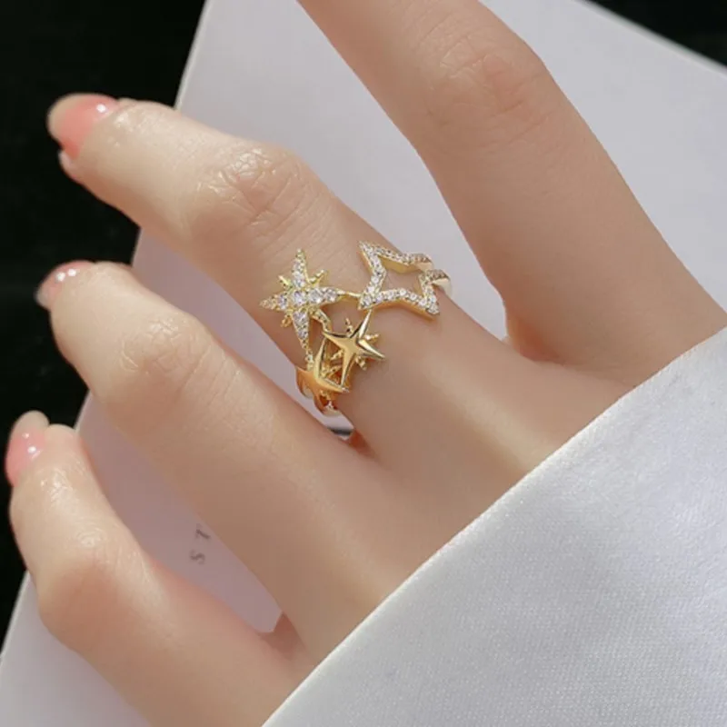 Silver Color Sparking Zircon Starlight Ring for Women Adjustable Beautiful Princess Party Jewelry Accessories Gifts