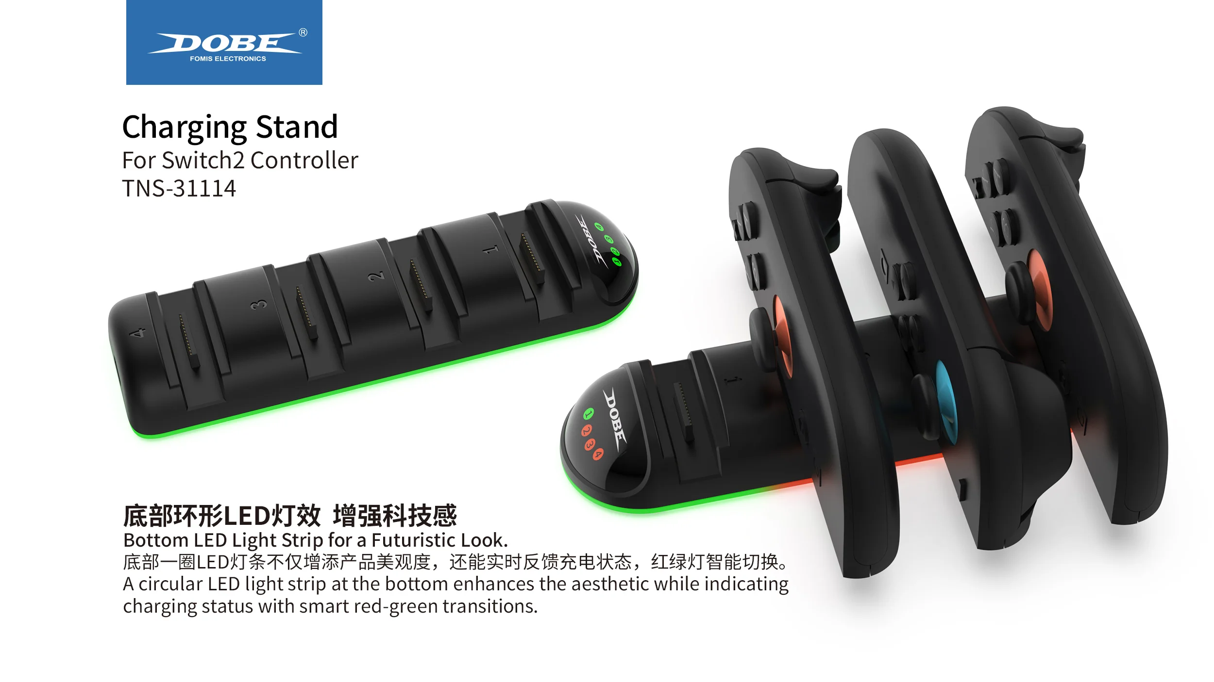 TNS-31114 Für Switch2 Joy Controller Ladestation mit LED-Anzeige Licht für Switch 2 Linker und rechter Griff in 1 Ladestation