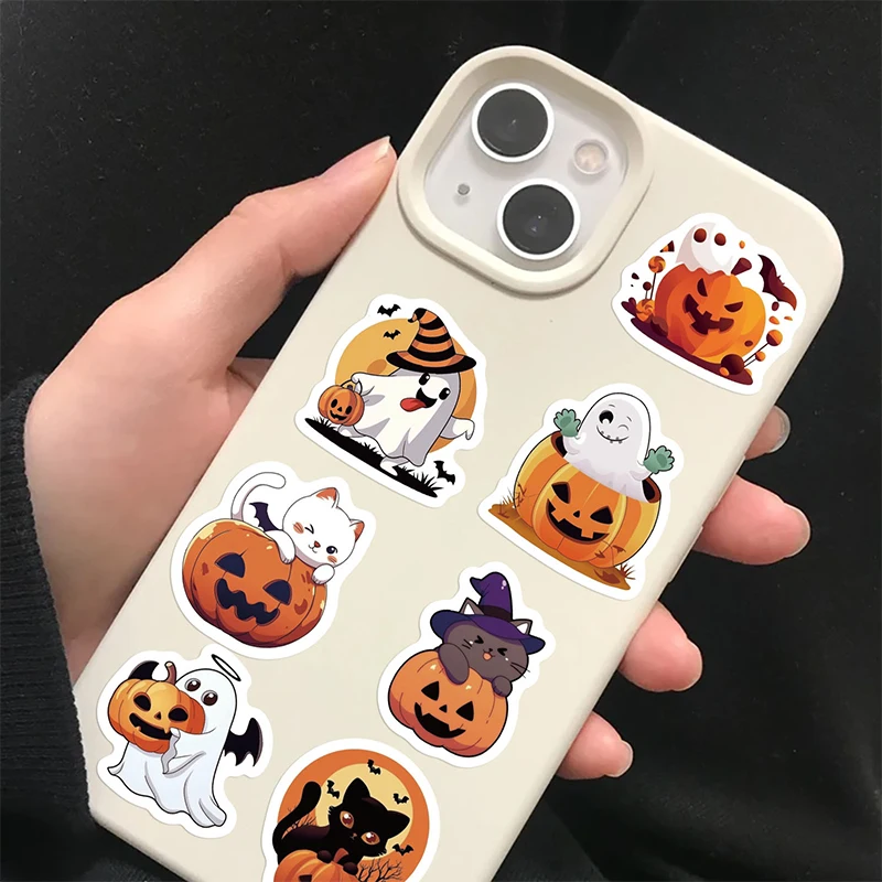 500PCS Halloween Pumpkin Stickers Roll Round Halloween Stickers Pumpkin Ghost Cat Shape Decals Halloween Praty Decorations