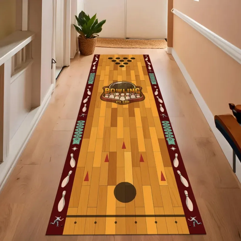 Bowling Lane Runner Rug, Realistic Wood Pattern Carpet for Hallways, Fun Game Room Decor Doormat Bedroom Bedside Runner Rug