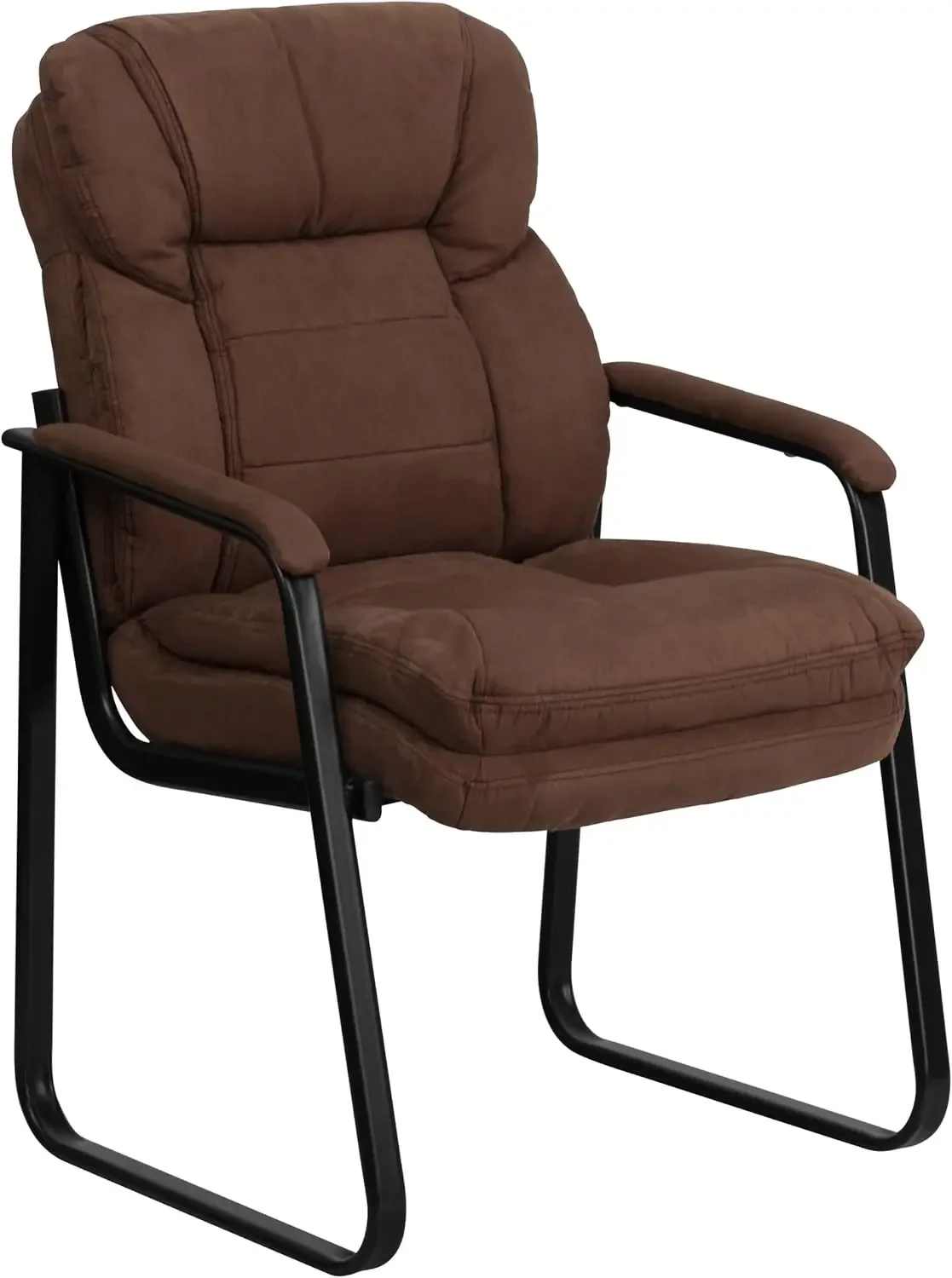 Furniture Isla Brown Microfiber Executive Side Reception Chair with Lumbar Support and Sled Base