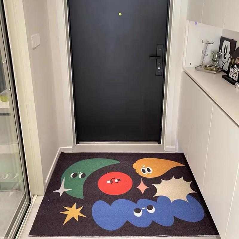 Black Doormat Cartoon Entrance Mats Home Front Door Outdoor Entry Rug Washable Non-Slip Rubber Rugs Indoor Waterproof Shoes Rugs