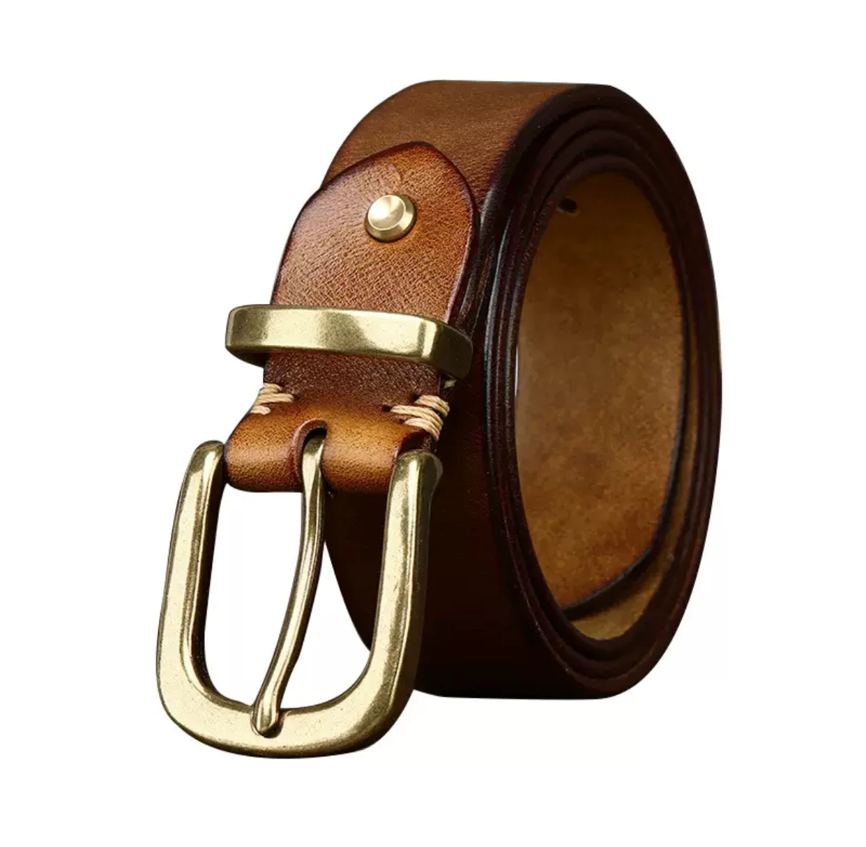 

Luxurious retro water-wash Italian top-grain cow leather genuine leather belt with copper buckle, Korean version, high-end feel