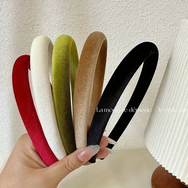 

Narrow Fashion Solid Color Hair Bands Street Trend Headwear Women's Vintage Hair Clips Gentle Velvet Texture Hair Accessories