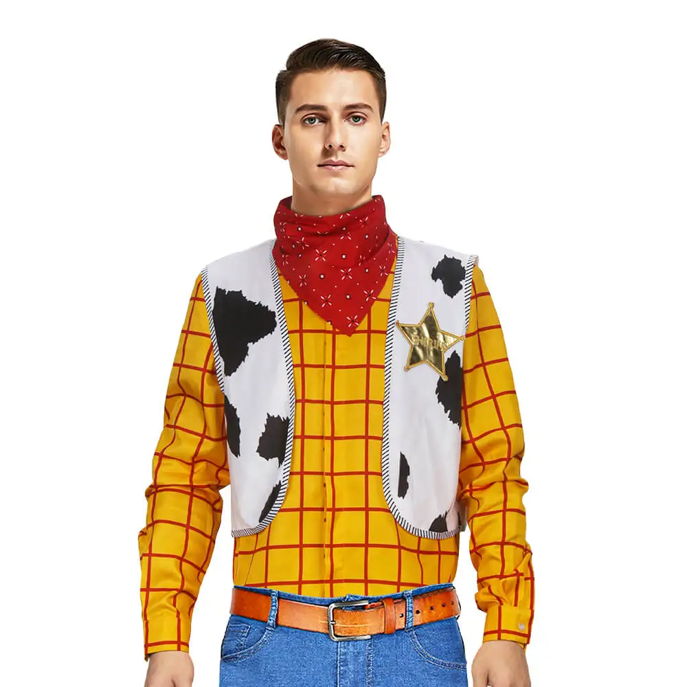 

Film Cowboy Woody Tops Men's Costume Cartoon Cosplay Halloween Party Outfits