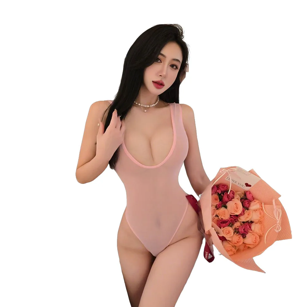 

Backless Sexy Straps Bandage Underwear Set One-piece Bikini Costume Women Pajamas Lingerie Uniform Cosplay Mesh Halter Deep V
