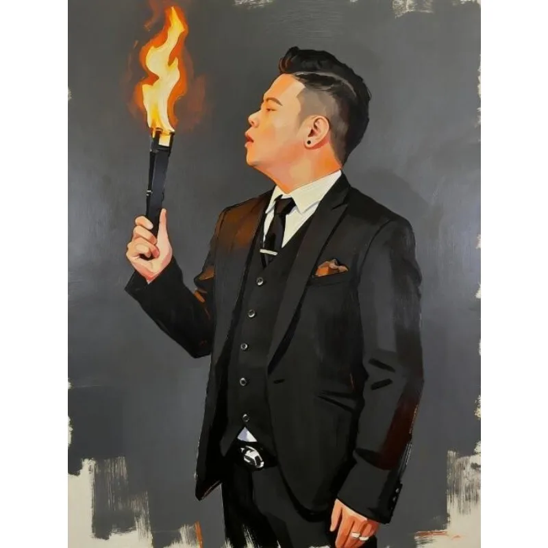Fire Fan Magic Trick - Flaming Fan Production Visual Fire Effect Stage Close Up Illusion Gimmick Props Mentalism Magician