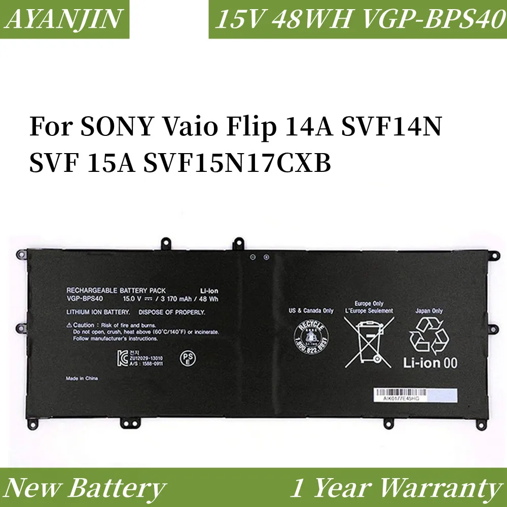 

15V 48WH/3170mAh VGP-BPS40 Laptop Battery For SONY Vaio Flip 14A SVF14N SVF 15A SVF15N17CXB VGP-BPS40