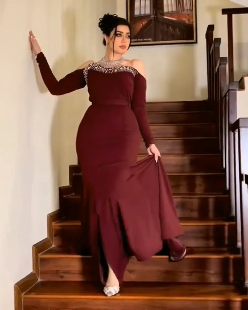 

Customized Simple Jersey Pleat Sequined Trumpet Off-the-shoulder Long Dresses Evening Dresses Luxury 2025 High Quality