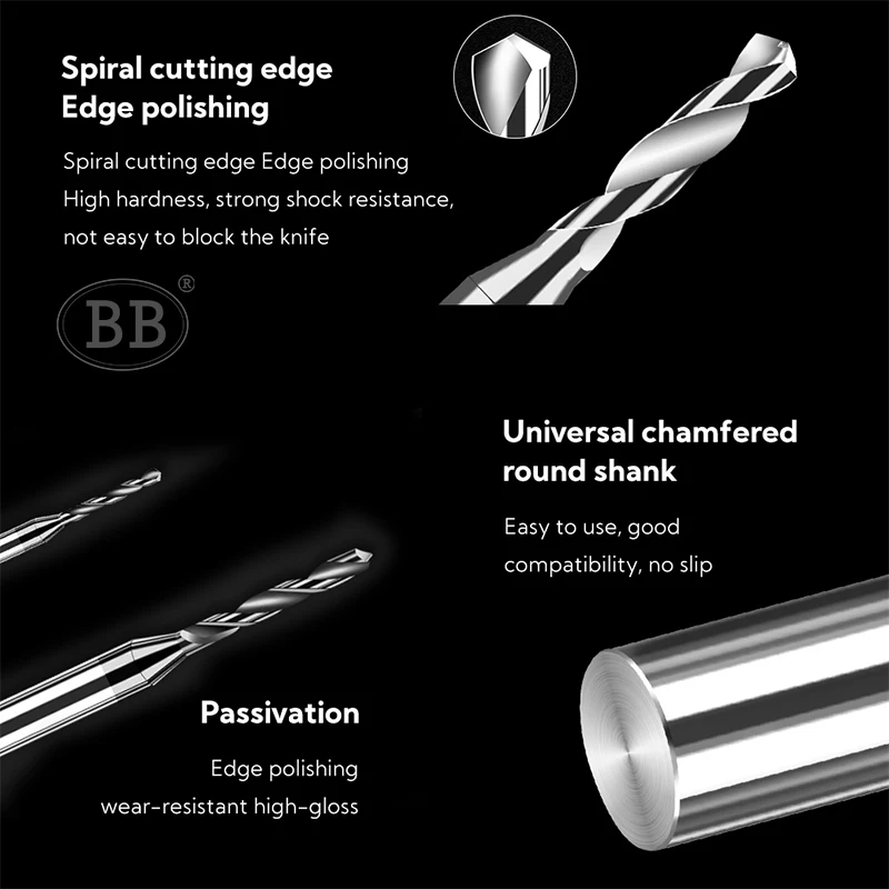 BB Micro Solid Carbide Drill Bit Precision Mini CNC Hole Making 0.15mm to 2.9mm Shank Diameter 3mm 1pcs Metal Steel Plastic