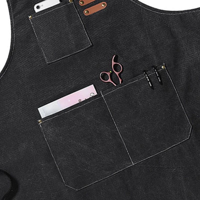 

A11I Canvas Kitchen Apron for Men Women Chef Cooking Apron Back 3 Pockets()