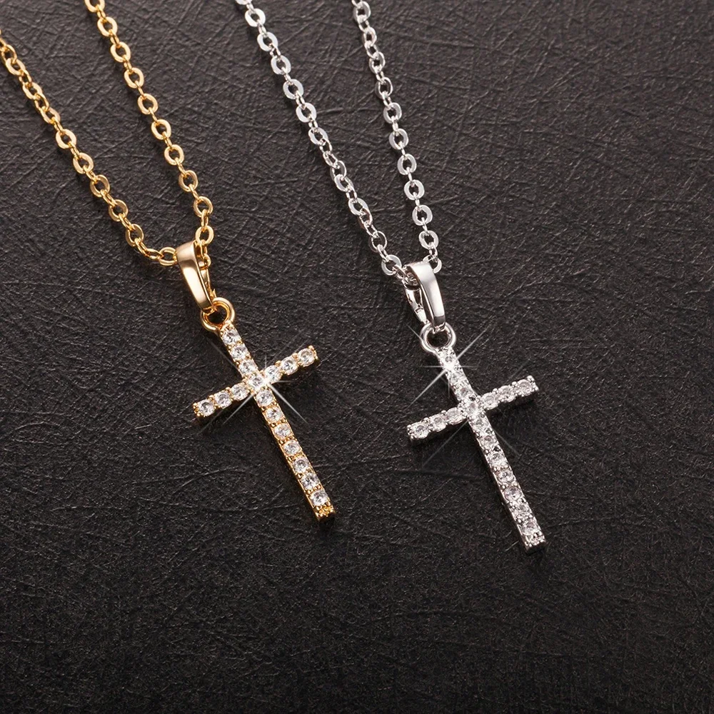 SUMENG 2025, neue modische Kristall-Halskette mit Jesus-Kreuz-Anhänger, Kreuz, goldener silberfarbener Schmuck für Männer und Frauen, Geschenke