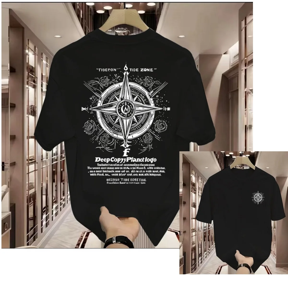 Street Fashion Trend Brand Classic Logo Compass Pointer Casual T-shirt Luxury Brand Men's and Women's Top