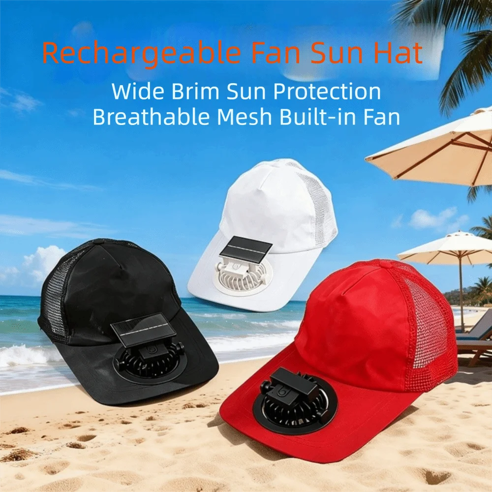 Portable Breathable Summer Fan Sunhat Sun Protection Strong Wind Baseball Cap Mesh Wide Brim Solar Fan Cap Sun Protection