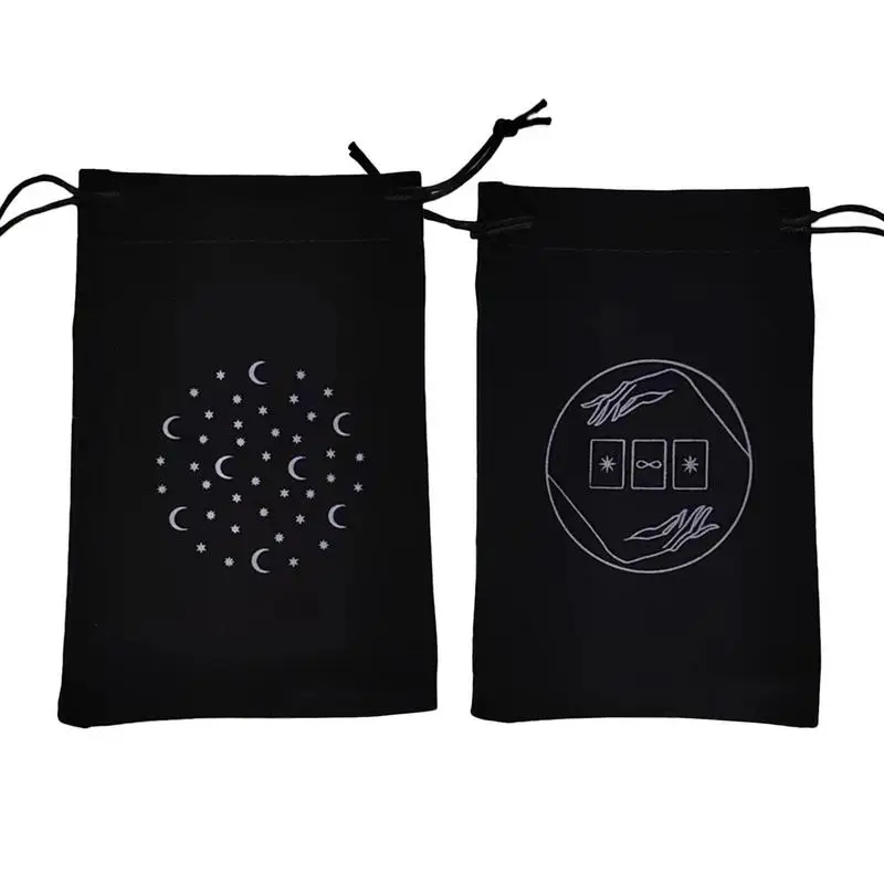 Moon Star Printed Tarot Card Storage Bag Soft Velvet Oracle Cards Bag With Drawstrings, Tarot Card Holder Bag