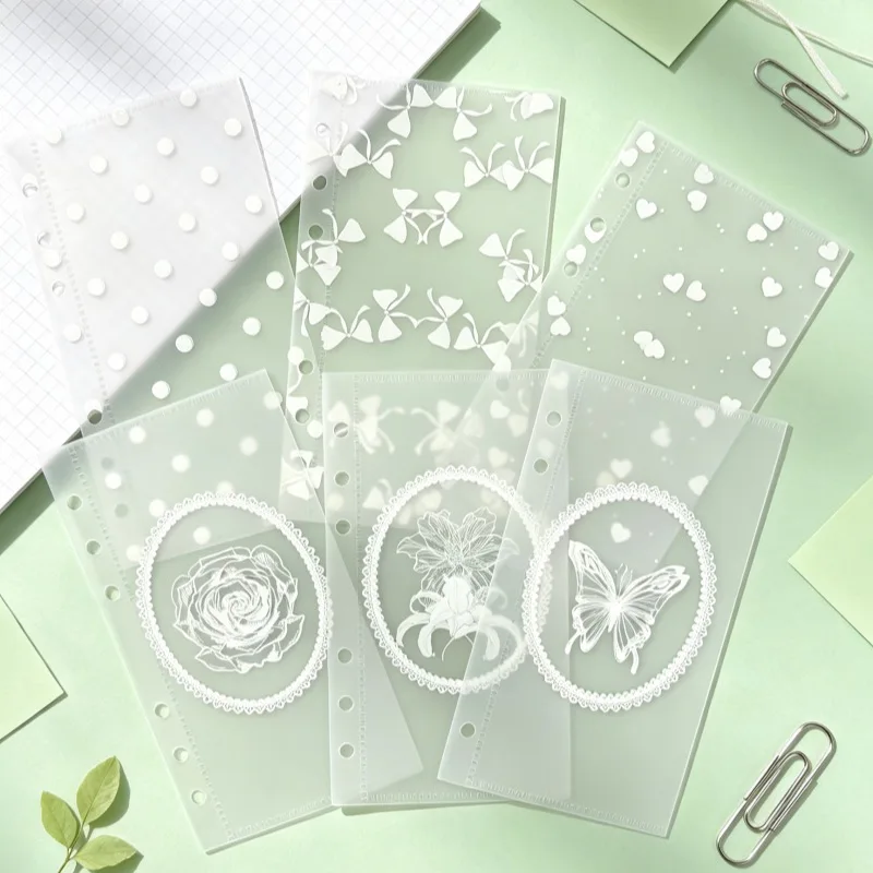 A6 Six-Hole Printed PP Binder Pouch Retro Lace Butterfly Heart Style Planner Inner Page Storage Bag Binder Stationery