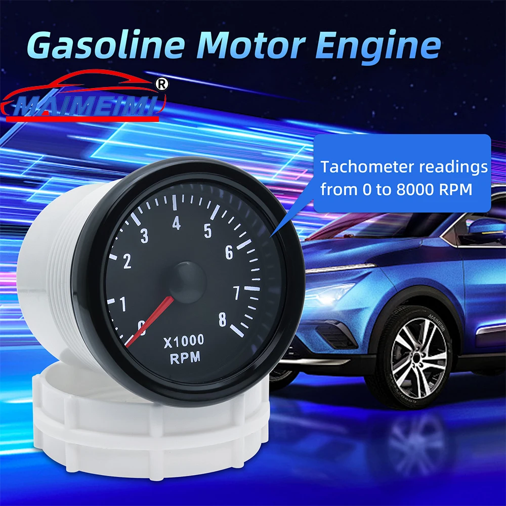 

52MM Electrical Tachometer 0-8000 RPM 2Inch RPM Tacho Meter White LED Light For 1-8 Cylinder Engine 12V
