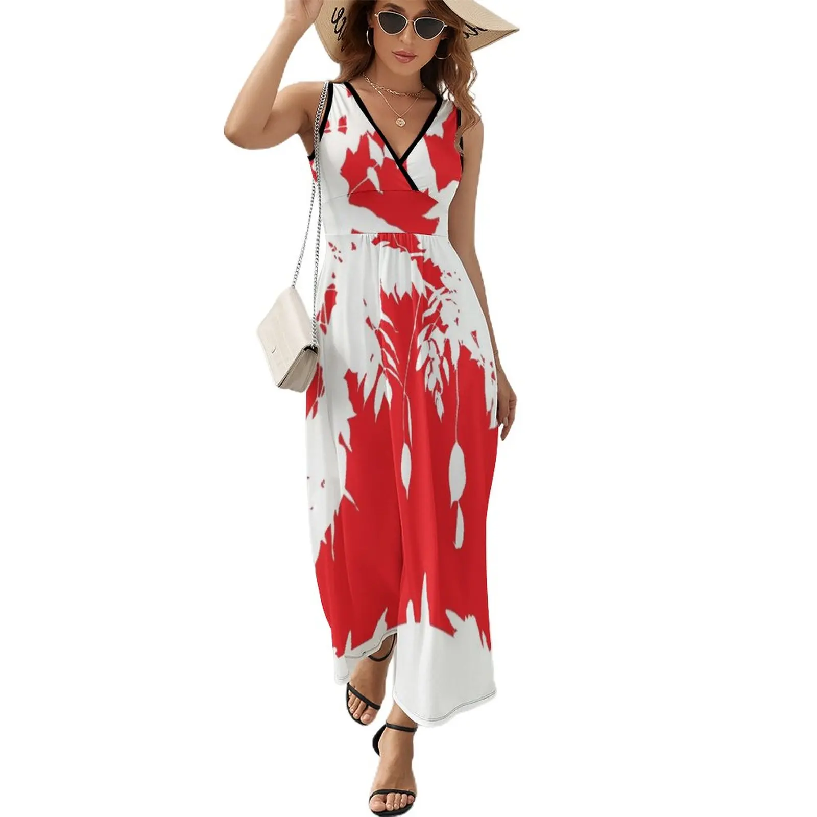 Green Leaf (White - Red) Sleeveless Dress luxury dress Women's evening dress luxury woman party summer korean women