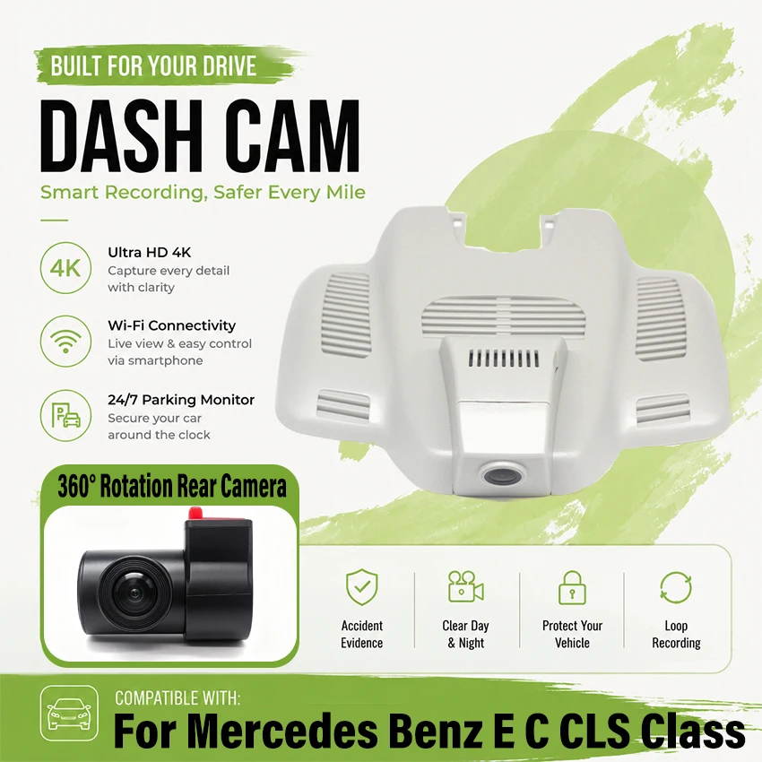 For Mercedes Benz E Class W213 C Class W205 S205 AMG GT 50 53 63 4K Car DVR Plug and play Dash Cam Wifi Camera Video Wireless