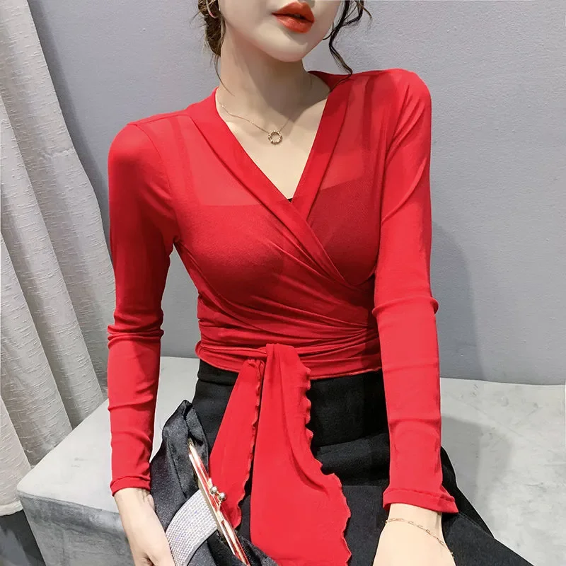Micro-permeable Mesh Stretch Outer Short Jacket with Laces Two Ways to Wear Air-conditioning Shirt Versatile Slimming Top