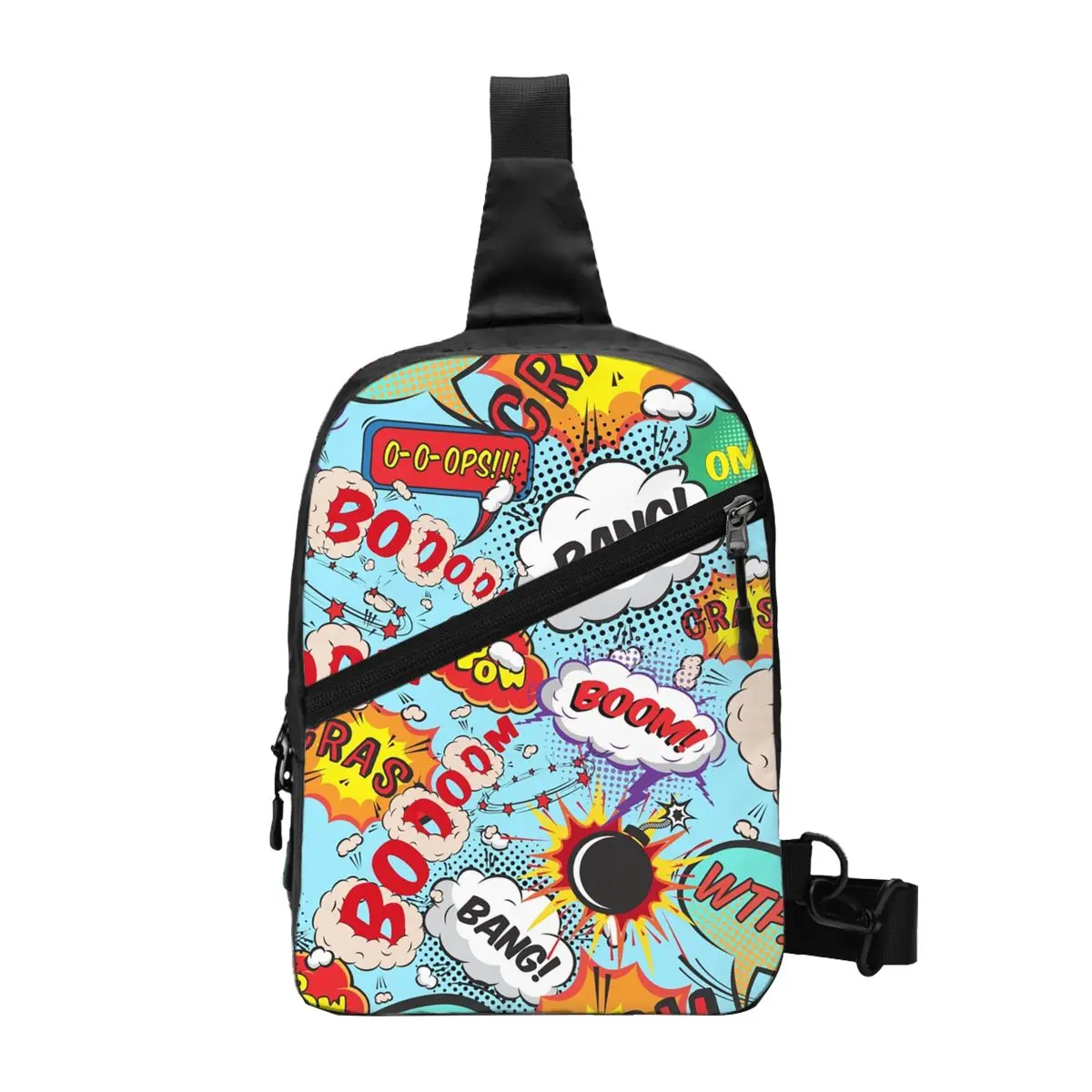 

Superhero Cartoon Anime Sling Bags Men Comic Pop Art Explosions Pattern Shoulder Crossbody Chest Backpack Traveling Daypack