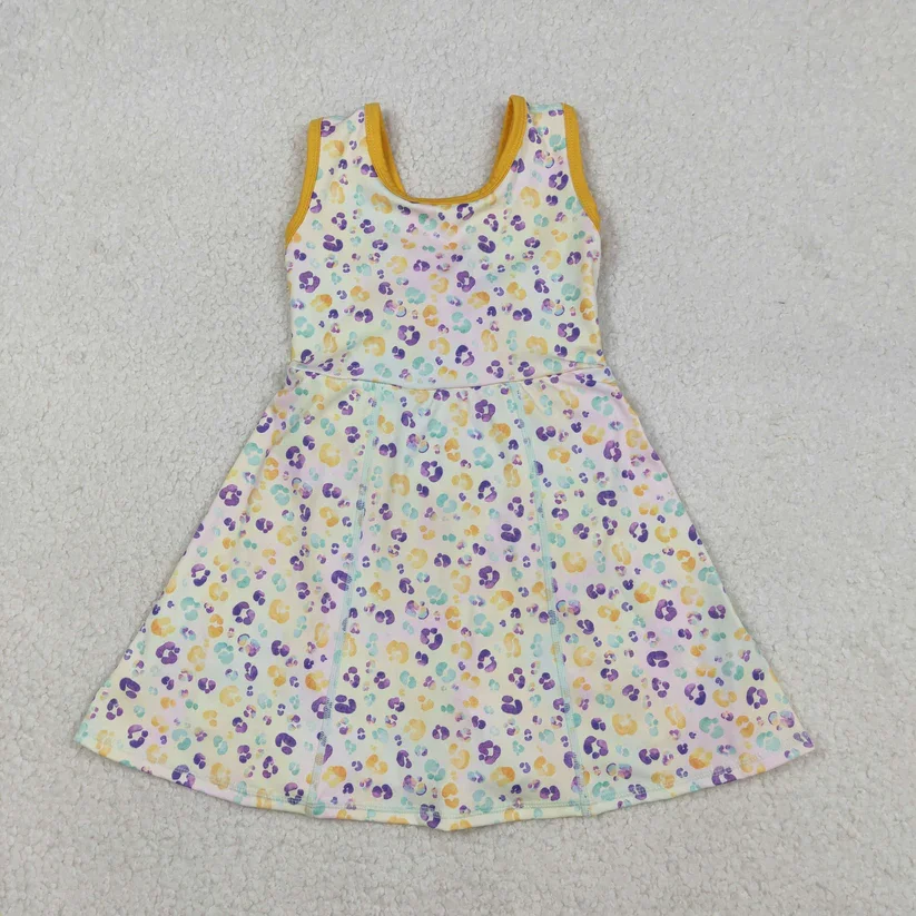 

Летнее детское платье для йоги с красочным леопардовым принтом для девочек, Марди Гра, платье для йоги длиной до колена