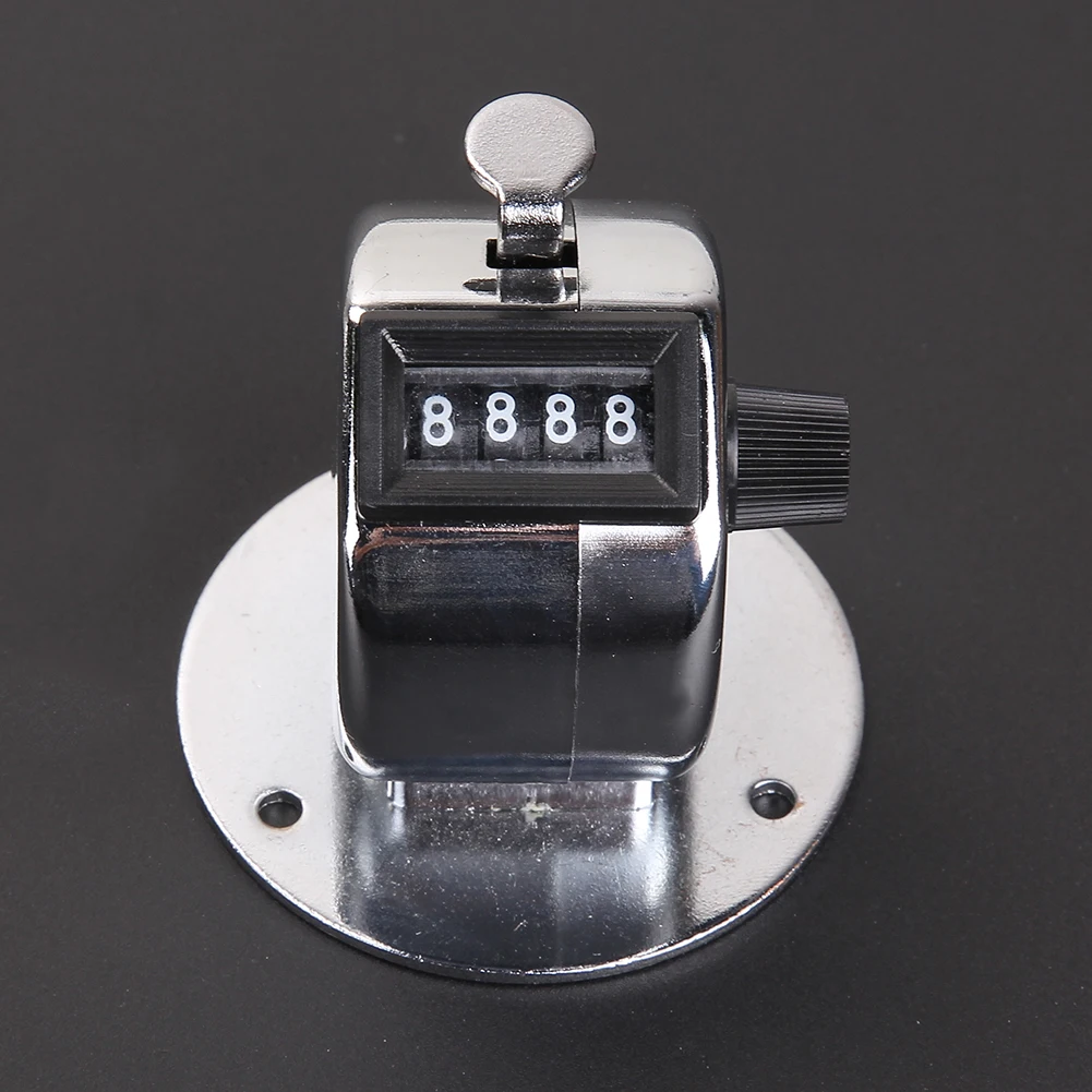 Mini Metal Desktop Counters 4 Digits Manual Digital Mechanical Clicker Handheld with Base for Kids Learn Counting