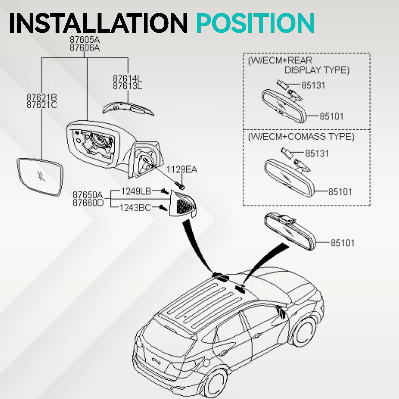 85101-3X100 851013X100 Car Mirror Inside Interior Rear View Inner For Hyundai Santa Fe Sonata Elantra Veloster Kia Optima Rio view 6
