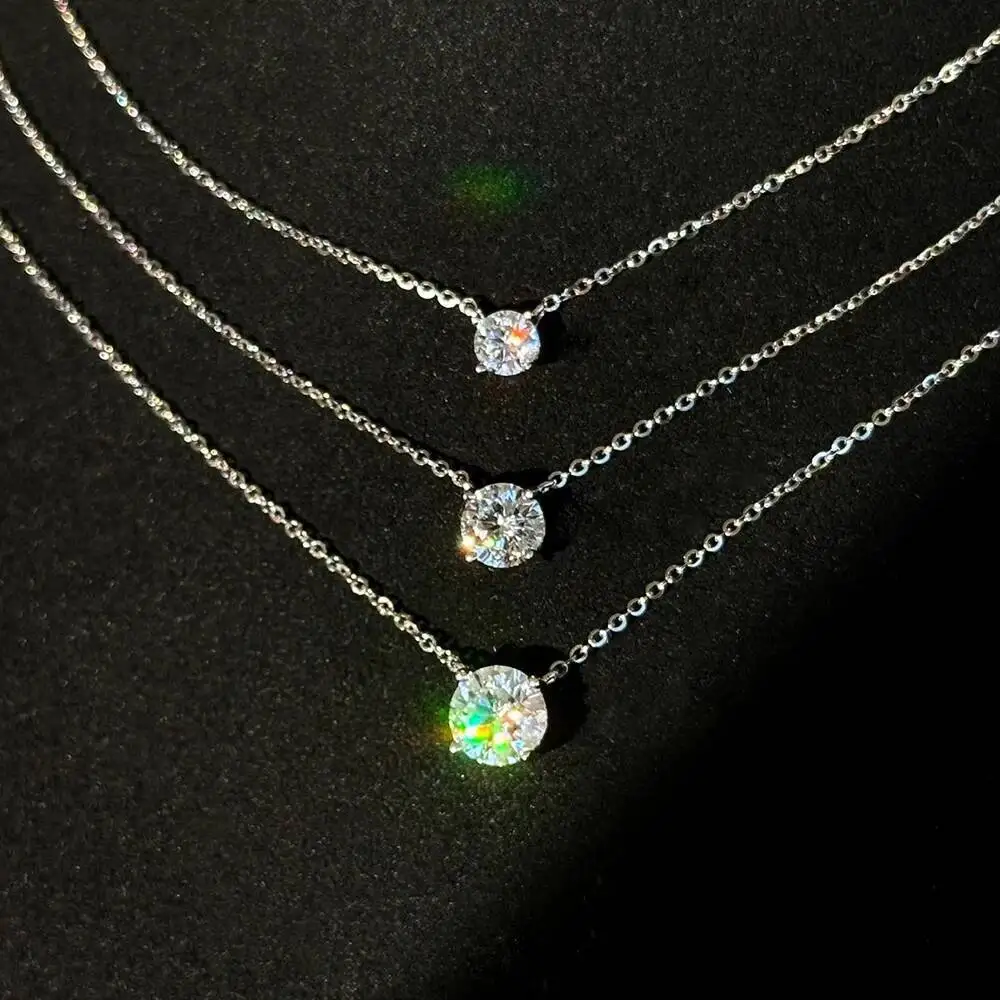 JoiasHome S925 Sterling Silver Moissanite Necklace For Women Simple Four-Claw Pendant Collarbone Chain Classic Luxury Jewelry