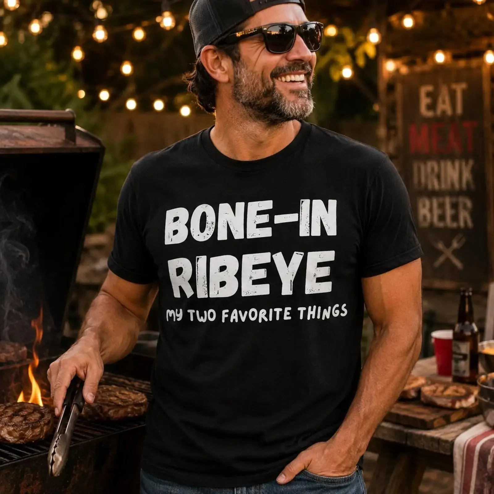 Bone In Ribeye T Shirt Steak Lover Funny BBQ Grill Meat Carnivore Foodie vintage Washed Versatile Soft Top For Everyday Wear