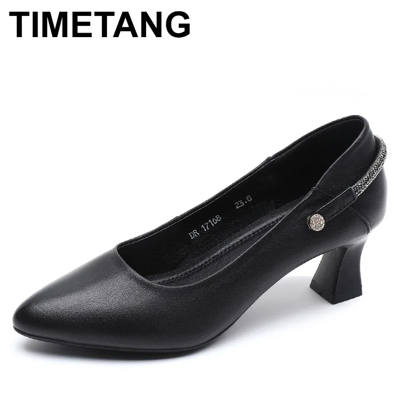 

2025 Premium Cowhide Rhinestone Pointed Toemid Heel Shoes for Women Spring Real Leather Shoes Shoes Small Size