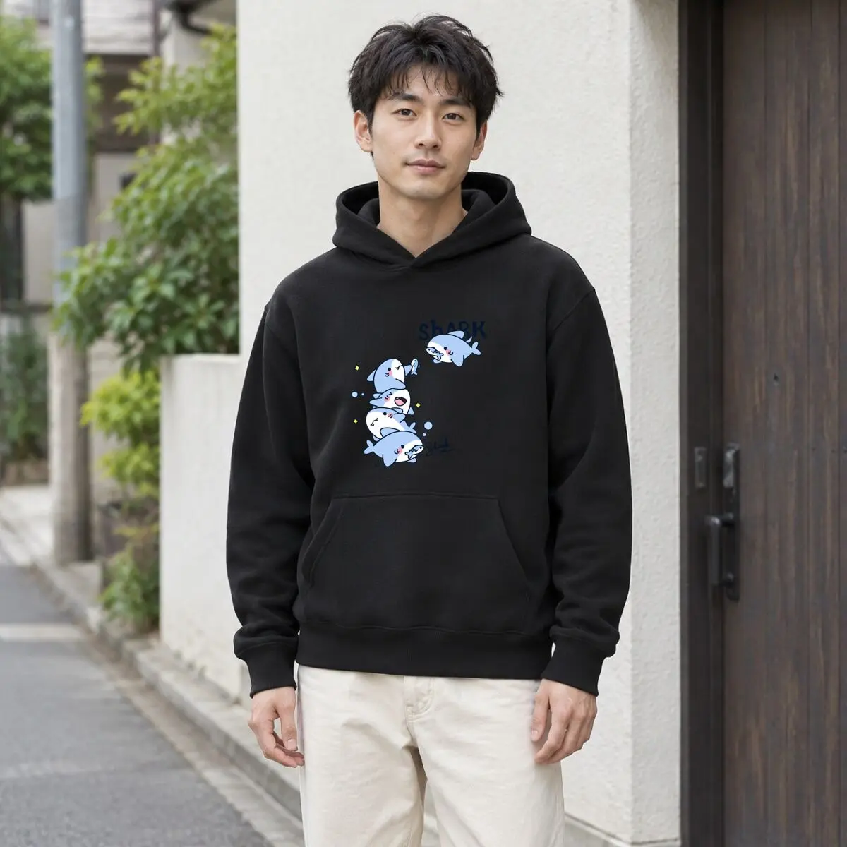 SHARK Cute Cartoon Shark Family Splash Graphic Autumn and winter new men's and women's hooded sweatshirts